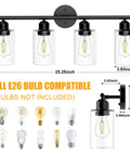 Outdoor Wall Light Fixtures With Clear Glass Shade For Bath, Mirror, Kitchen And Exterior Use, Weatherproof Wall Lamps