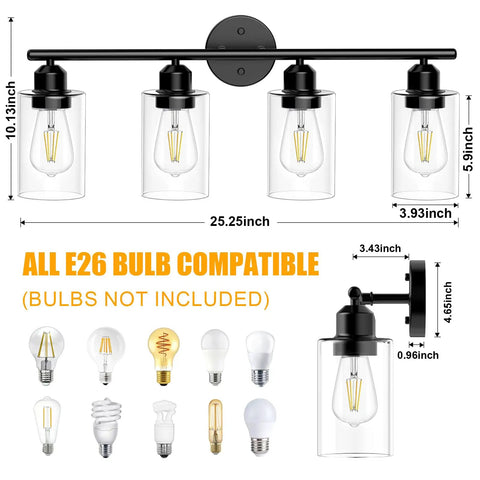Outdoor Wall Light Fixtures With Clear Glass Shade For Bath, Mirror, Kitchen And Exterior Use, Weatherproof Wall Lamps