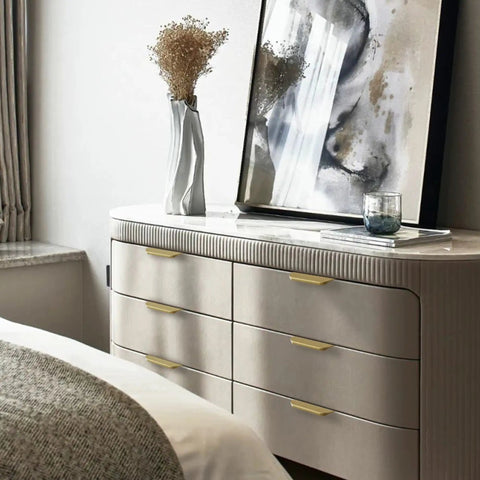 Dresser with Edge Finger Tab Cabinet Pulls For Cabinets And Drawers Hidden Door Handle Style Aluminum Brushed Brass