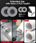 Internal PVC Pipe Cutter Kit With Six Blades And Seven Inch Adjustable Depth Gauge, Diamond Cutting Wheels For Plastic And Metal, Drill Powered Pex Cutter Plumbing Tool For Precise Inside Cuts, DIY Friendly And Ready to Roll, with 6 blades and drill bit