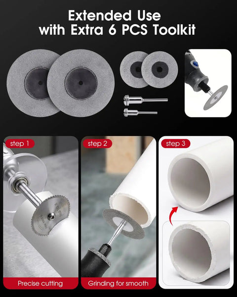 Internal PVC Pipe Cutter Kit With Six Blades And Seven Inch Adjustable Depth Gauge, Diamond Cutting Wheels For Plastic And Metal, Drill Powered Pex Cutter Plumbing Tool For Precise Inside Cuts, DIY Friendly And Ready to Roll, with 6 blades and drill bit