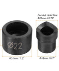 2-Piece Conduit Punch And Die Set, 22mm Hole Cutter, shown with size measurements, Chrome Steel Manual Knockout Tool For Hydraulic Knockout Driver