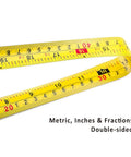 Double Sided Measuring Tape 33 Feet 10 Meters With Fractions In Inches And Metric Retractable Tape Measure With Magnetic Hook And Double Stop Buttons For Quick Accurate Readings And Pro Grade Handy Tool For DIY Projects, yellow double-sided blade with metric, inches and fractions