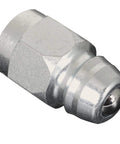 Angled side view of Apache hydraulic adapter, 1/2 in FNPT, old style cone male ball tip, hex body