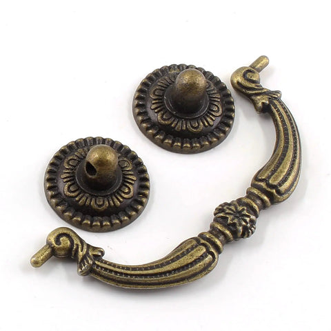 Badass Vintage Bronze Bail Drop Cabinet Pulls 4 Pack Rustic Drawer Handles For Kitchen Cupboards And Furniture Heavy Duty Solid Zinc Alloy Snappy Easy Install Hardware - close-up view of pull handle and backplates.