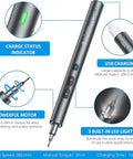 Close-up of 28 In 1 Cordless Electric Screwdriver Kit With 24 Bits Mini Pro Grade Power Precision Tool showing features