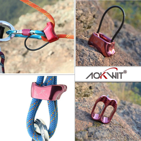 Pro Grade 25KN Rappel ATC Belay Device With Aluminum V Groove Channel for Rock Climbing, Double Hole Design, Reducing Abrasion, Red