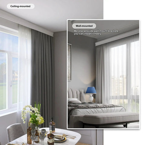 Double Curtain Pelmet Box With Heavy Duty Dual Tracks 3 In 1 Ceiling And Wall Mount Room Divider Curtain Rail For Living Room Bedroom Hotel And Villa White 180cm, ceiling-mounted and wall-mounted