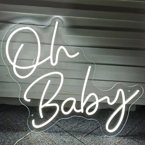 Neon Sign for Baby Shower Backdrop LED Light Up Wall Decor 21.5 Inch By 20 Inch Great for Gender Reveal Birthday Party Decorations Oh Baby Theme