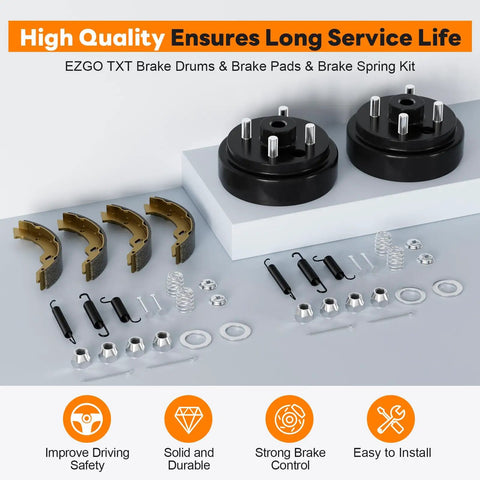 Electric Golf Cart Brake Drum Maintenance Kit For TXT PDS 1997 And Up Not For Gas Models with drums, shoes, springs displayed