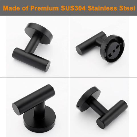 Matte Black Stainless Steel Towel Coat Hook Wall Mounted Rock Solid 304 Stainless Steel Robe Hook For Bathroom Kitchen Closet Cabinet And Door Hanger Round Design 2 Pack