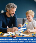 Father and son building 6 In 1 Airport Passenger Plane Building Set With 510 Pieces For STEM Play Including Baggage Truck Shuttle Bus Boarding Stairs And More A Dope Build Toy For Adults And Kids Ages 6 To 12