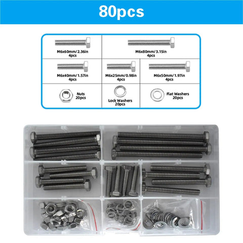 All In One Hex Bolts Nuts And Washers Kit In 304 Stainless Steel M6 M8 M10 Assorted Sizes For Heavy Duty Fastening DIY Projects Auto Repairs Home Improvement And Outdoor Gear, M6 kit tray
