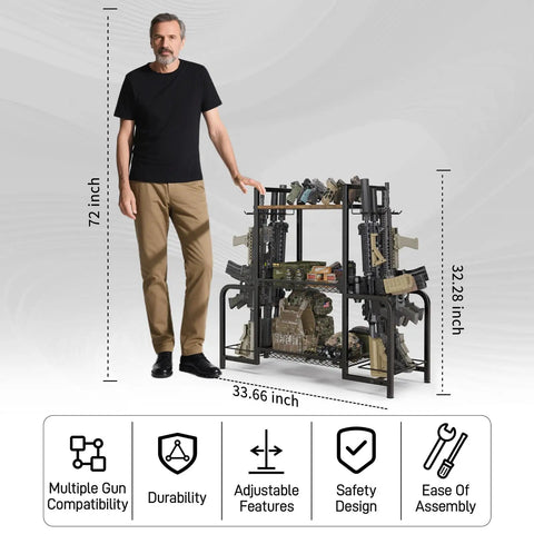 Built Like A Tank Vertical Floor Gun Rack Stores Eight Long Guns And Six Pistols With Rust Resistant Steel Frame Ideal For Tactical Gear And Home Defense Setup