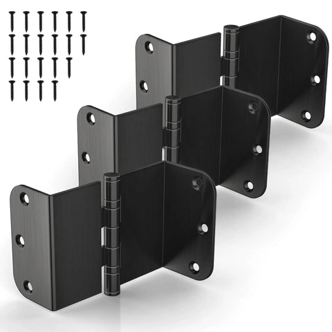 Heavy Duty Matte Black Offset Door Hinges With Ball Bearing, Three And A Half Inch Swing Door Hinges, Radius Corner, Three Pack