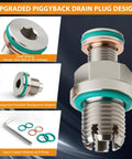 Badass M14.1x1.5 Magnetic Piggyback Oil Drain Plug With 304 Stainless Steel And Self Tapping Thread Repair Kit showing dual seal design.