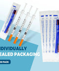 Pro Grade 1 Milliliter Syringe Set 29G Half Inch 13mm Lab Syringes Individually Sealed 100 Pack For Medical Lab DIY Dosing And Craft Projects, orange caps