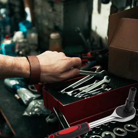 Robust 14 Pc Electric Screwdriver Impact Socket Set With Hex Bits And Extended Sockets For Heavy Duty Power Tool Repairs And Auto Mechanics That Get The Job Done Right, hand using wrench in tool box