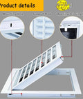 Product details of Badass Durable Black Return Air Grille And Wall Or Ceiling Vent Cover showing support rod and latch features.
