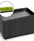 12 Pack Mesh Bottom Seed Starter Trays For Microgreens And Seedlings, 21 By 10.6 Inch Germination Trays stacked, black plastic