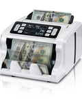 Munbyn Imc09 Mixed Denomination Money Counter For USD Eur Cad Mxn Bills With Multi Currency Value Counting And Uv Mg Ir Mt Detectors Including 3 Point Five Inch Tft Display Bright White Finish on a retail desk.