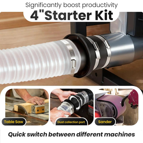 Heavy Duty 4 Inch Magnetic Dust Collection Connector Kit Featuring Rock Solid Neodymium Magnets for quick switches on various machines.