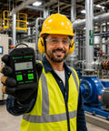 Inspector CO Monitor With Dash Mount For Trucks And Vans ETL Intrinsically Safe Portable Gas Detector UL 913 Industrial Safety Gear held in gloved hand
