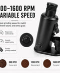 Kickstart Your Morning Grind With This Heavy Duty 80mm Flat Burr Coffee Grinder showcasing 800-1600 RPM variable speed adjustment.