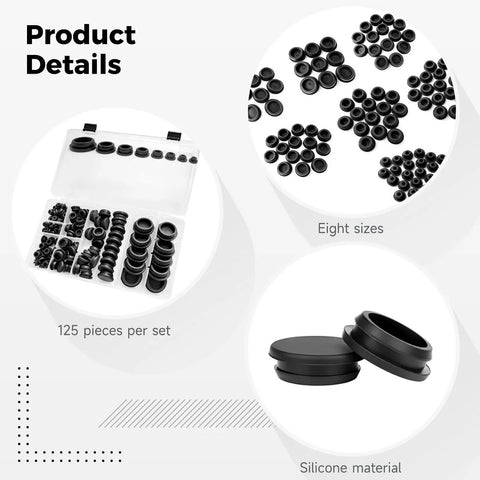 Get The Best 125 Pcs Black Silicone Plugs For Round Holes And Snap Locking Rubber Stopper Kit With 8 Assorted Sizes From 0.2 Inches Up To 1 Inch Plus A Free Storage Case For Serious Protection Against Leaks And Scratches. black silicone plugs in storage case, eight sizes, 125 pieces