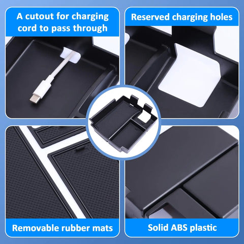 Ford Bronco Console Tray Organizer Upgraded For 2025 2026 4 Door With Auto Trans featuring ABS plastic and charging cutouts.