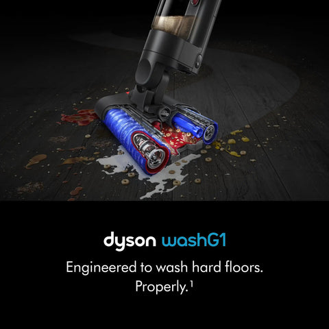 WashG1 Wet Cleaner For Hard Floors with dual motorized rollers cleaning spills and stains, matte black and ultra blue finish