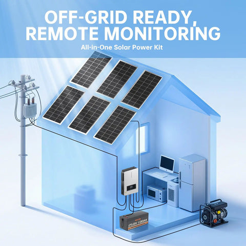 No Hassle Complete Off Grid Solar Power Kit Featuring Smart App Control Six 200W Premium Panels 3600W Inverter And 120A MPPT Controller Plug And Play For Rv And Remote Cabin Living on house roof