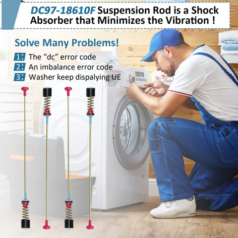 Premium Replacement Suspension Rods Kit For Samsung Washers DC97 18610F And DC97 18610A Fit WA50M7450AW A4 WA54M8750AW A4 WA52M8650AV A4 WA52M7750AV A4 28.3 Inch Heavy Duty Support Easy Install With 3 Year Warranty