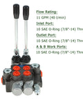 Two-spool hydraulic directional control valve with dual joystick levers and SAE ports (front view)