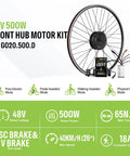 Front Hub Motor Electric Bike Conversion Kit For 26 Inch And 700C Wheels 48V 500W With Display And Battery, modes shown