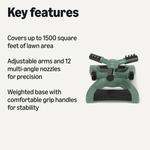 Whirling Rotating Lawn Sprinkler With Adjustable Arms For 1500 Sq Ft Coverage, 12 Multi Angle Nozzles, 45 To 90 Degree Adjustments
