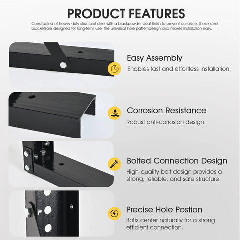 Product features of Heavy Duty Underbody Truck Tool Box Mounting Brackets Kit Set of 2 with steel construction and bolt design.