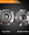 Beefy Front Wheel Hub and Bearing Assembly Set for 2005 to 2014 Outback and Legacy with 5 Lug Bolts and ABS, top and bottom view