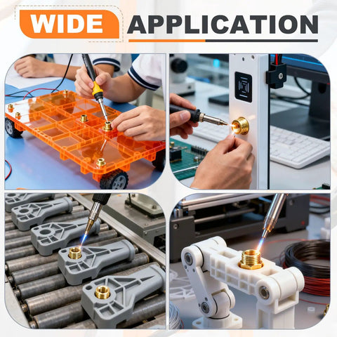 Heat Set Insert Tool With 14 Tips And Soldering Iron Adapter For 3D Printing Plastic Parts M2 To M8 Threaded Inserts in use