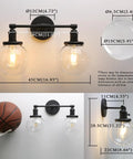 Industrial Black Wall Sconce Hardwired Double Light With 5.9 Inch Glass Globe Lampshade Modern Wall Fixture dimensions and details