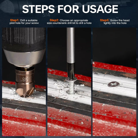 Demonstrating use of Countersink Drill Bit Set with M35 Cobalt HSS Six Piece Quick Change One Quarter Inch Hex Shank