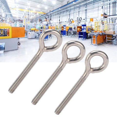 Heavy Duty Stainless Steel Lifting Eye Bolts 304 Grade M6x73 10 Pack Lift Eye Hooks For Machinery Outdoor And Damp Environments Smooth Finish Durable Eye Nut Screws For Safe Hoisting, three bolts
