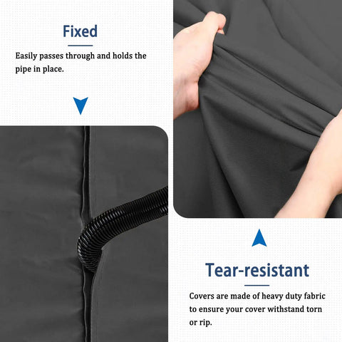 Close-up of hands holding Water Softener Cover 600D Waterproof Oxford Cloth highlighting tear-resistant and fixed pipe design.