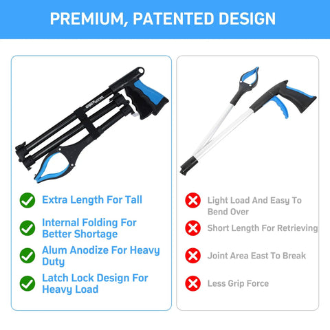 38 Inch Extra Long Grabber Reacher Tool 3 Pack Foldable Reacher Grabber Pickup Tools With 360 Degree Rotating Jaw And Magnet Heavy Duty Pick Up Grabbers For Seniors Trash Cleanup And Recovery