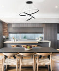 Cool Black LED Chandelier With 3 Color Temps 3000K 4000K 6000K, 60W Hanging Light Fixture in modern kitchen setting