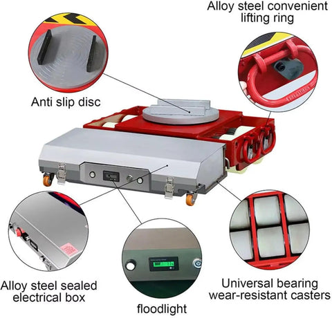Heavy Lifter Electric Transfer Cart With Rotating Turntable And Wireless Remote Control Delivers No Sweat Industrial Material Handling Performance Everyday features alloy steel lifting ring and anti-slip disc.