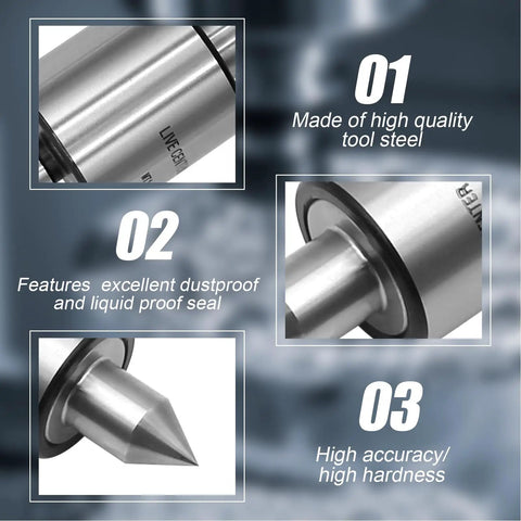 60 Degree 1MT Morse Taper Live Center For Lathe And CNC Work Beefy Triple Bearing Tailstock Center 0.0002 Inch Concentricity