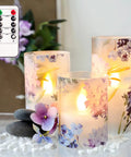 Set of 3 LED Candles With Remote Control Real Wax Look Flickering Lavender Scented Battery Operated Flameless Candles