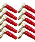 10 Pack 4mm Right Angle Banana Plugs Gold Plated Connectors With Soft Plastic Sheath For Wire Holes 90 Degree Bend Red Color