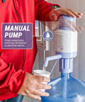 Person using No More Heavy Lifting Manual Water Pump for 5 Gallon Bottles, Hand Pressure Dispenser Fits Most 2 to 6 Gallon Jugs